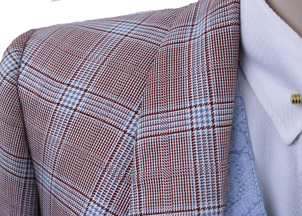 Day Coat Becker Brothers Coral and Light Blue Glenplaid