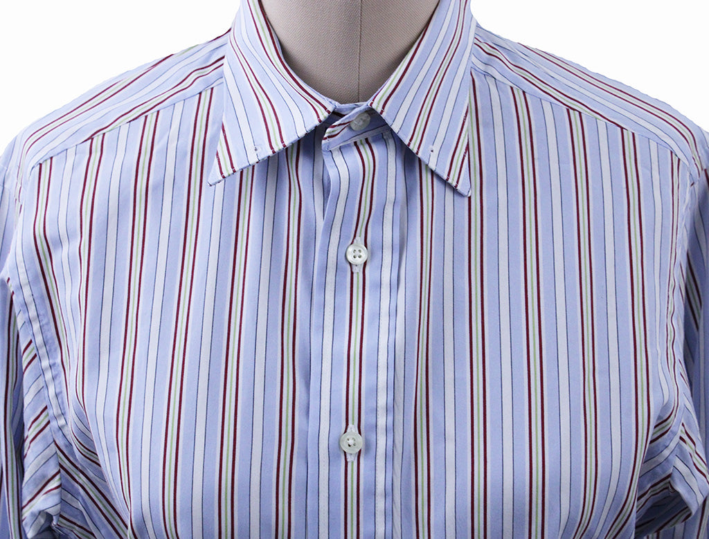 Shirt Becker Brothers Blue with Red, White, and Lime Stripe
