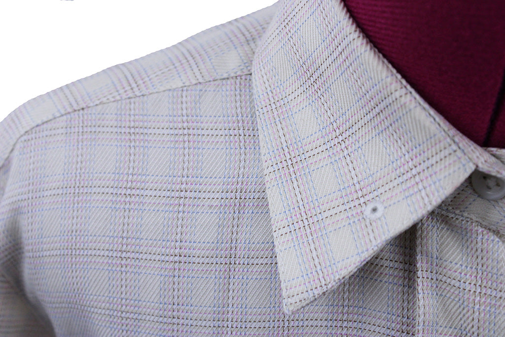 Shirt Custom Tan with Pink, Blue, and Maroon Windowpane