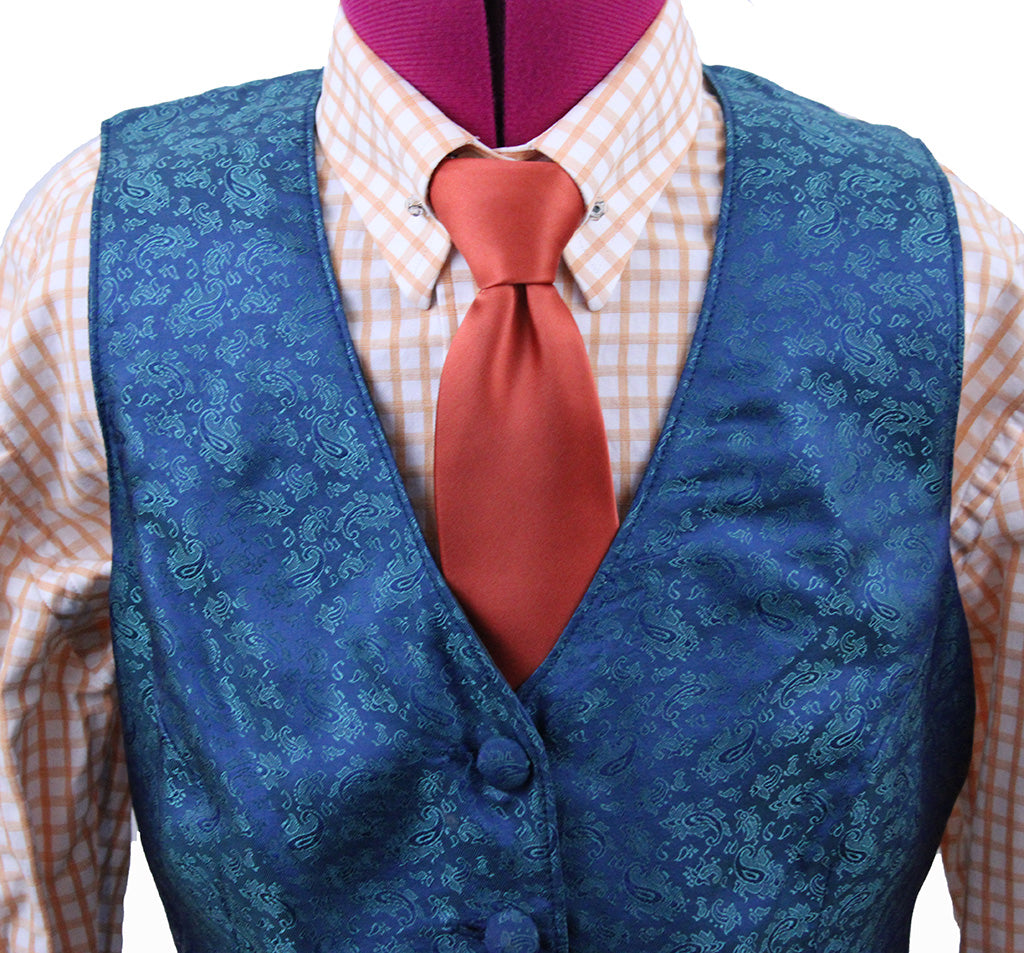 Vest Show Season Teal Floral Brocade Sheen