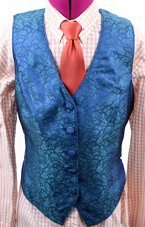 Vest Show Season Teal Floral Brocade Sheen