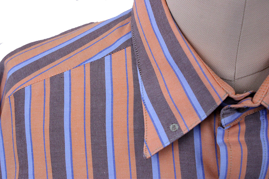 Shirt Becker Brothers Coral, Blue and Brown Stripe