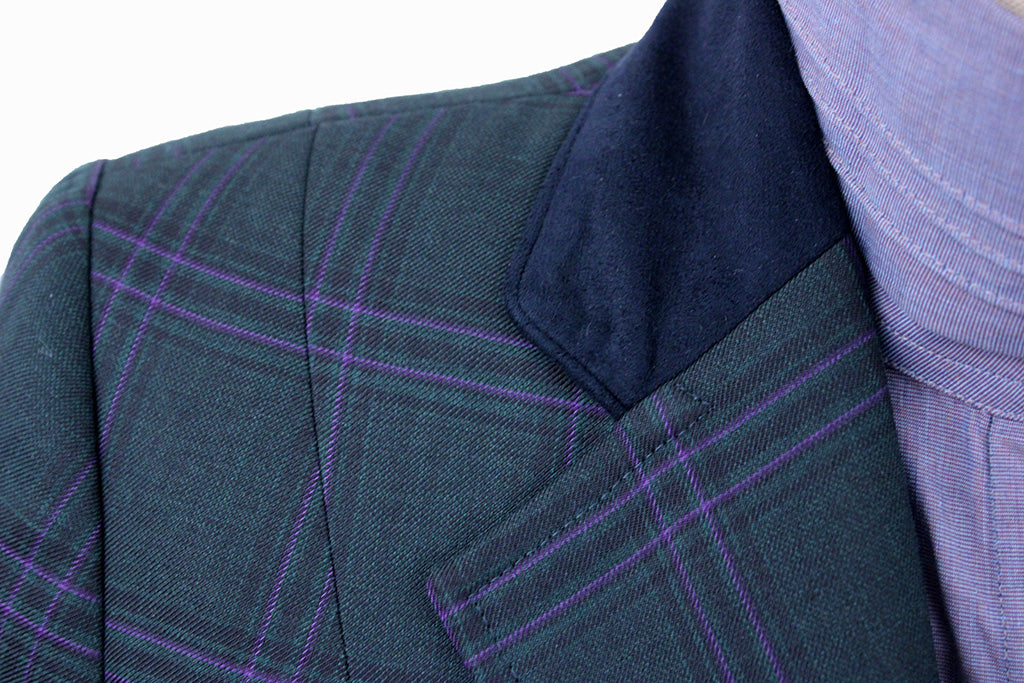 Hunt Coat Custom Emerald with Purple and Grey Windowpane