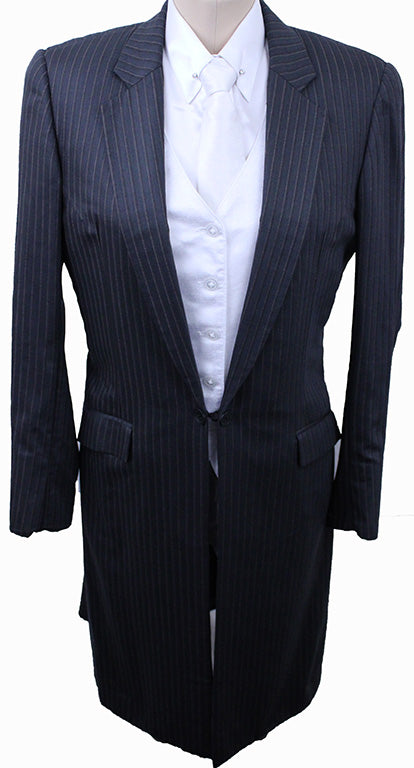 Day Suit DeRegnaucourt Steel with Merlot and Gold Dot Pinstripe