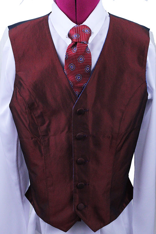 Vest JLC Reversible Blue Paisley and Scarlett Sateen