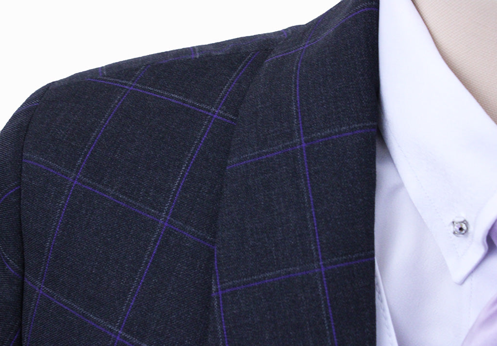 Day Coat Hawkewood Steel with Purple Windowpane