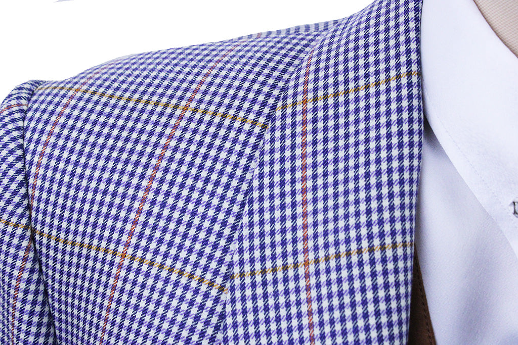 Day Coat Becker Brothers Blue Houndstooth with Red and Orange Windowpane