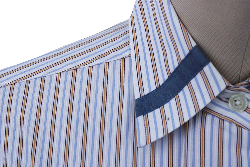 Shirt DeRegnaucourt White with Blue and Tan Pinstripe