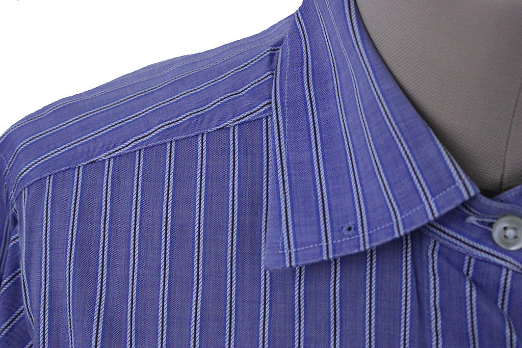 Shirt DeRegnaucourt Blue with White and Brown Pinstripe