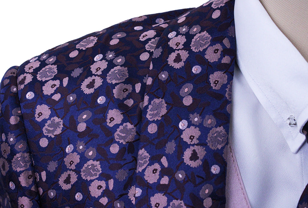 Day Coat DeRegnaucourt Navy with Rose Gold and Merlot Floral Brocade