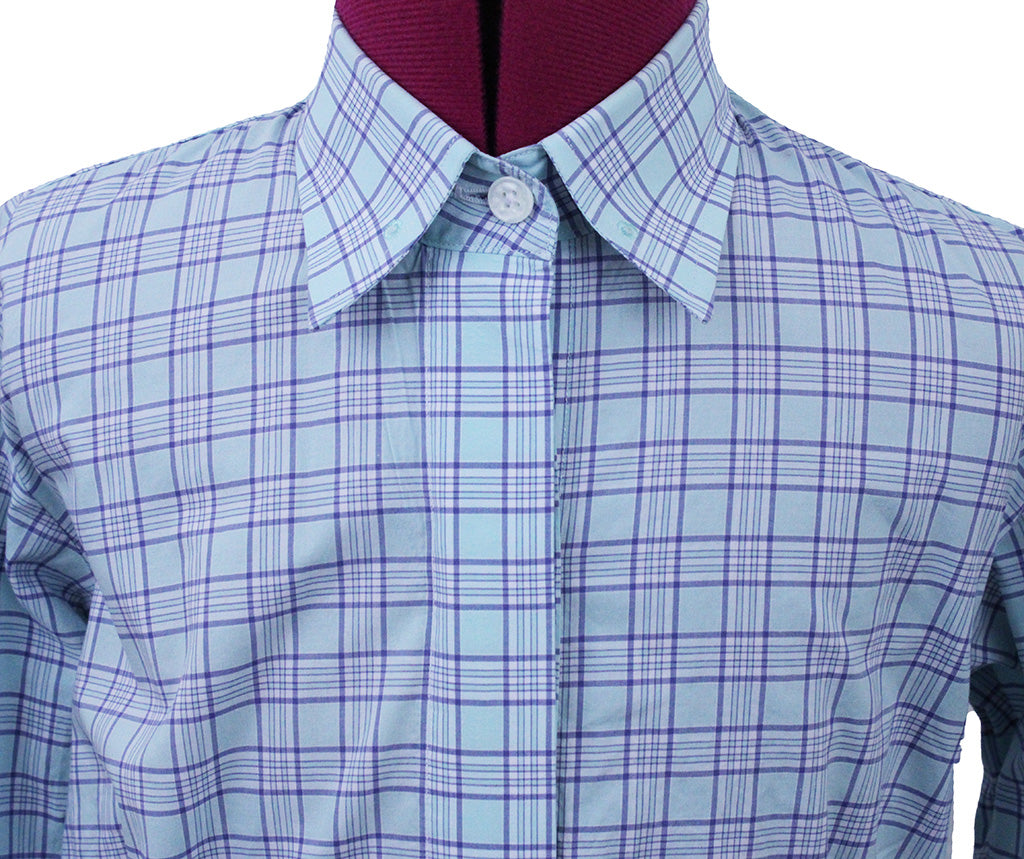 Shirt Issued By Ellie May Green with Purple Plaid