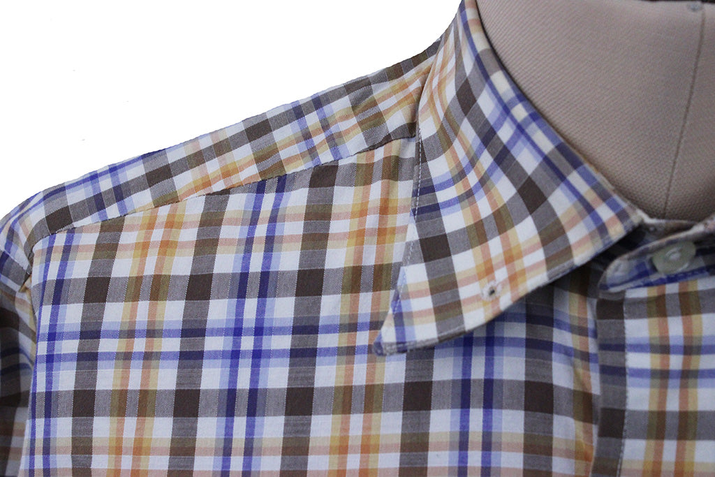 Shirt Becker Brothers Brown, Yellow, and Blue Plaid