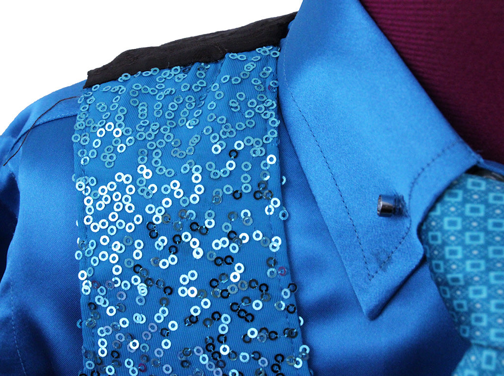 Vest and Shirt Combination Show Season Aqua Satin and Sequin
