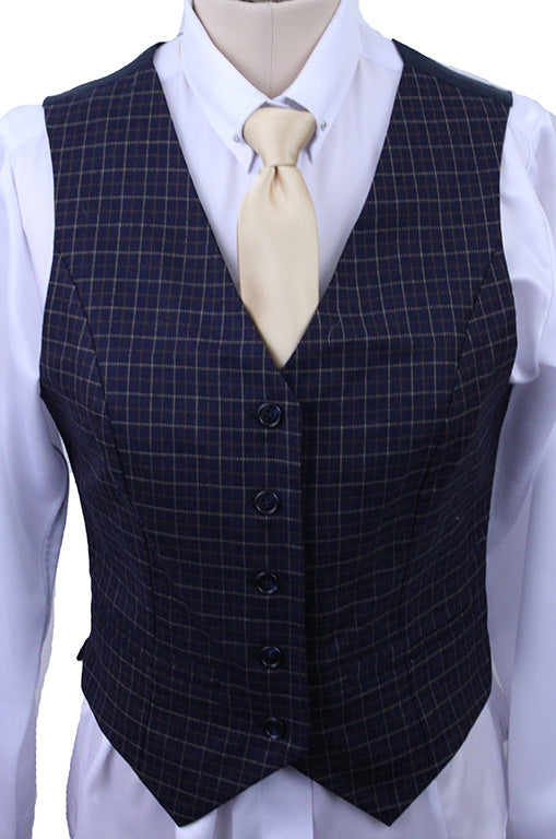Vest Marsha DeArriaga Navy with Gold and Copper Windowpane