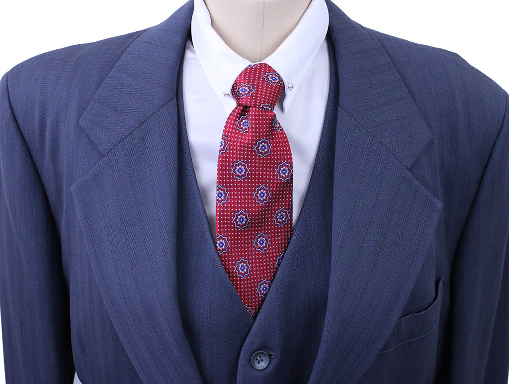 Men's Suit Chavez Cadet Blue Herringbone with Maroon Pinstripe