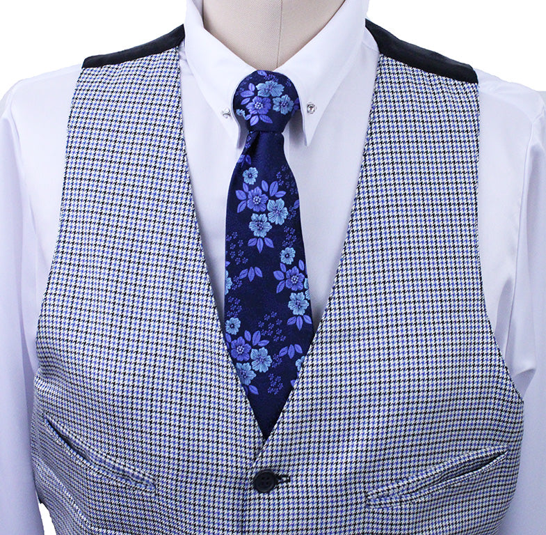 Men's Vest Carl Meyers Silver with Blue and Black Houndstooth