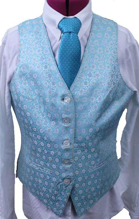 Vest Becker Brothers Aqua and Silver Floral Brocade