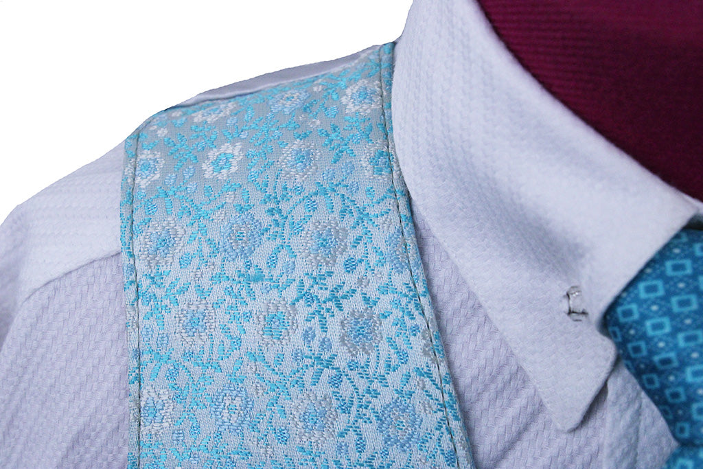 Vest Becker Brothers Aqua and Silver Floral Brocade