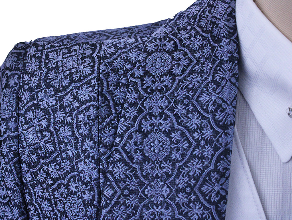 Day Coat Alden's Navy and Blue Medallion Brocade