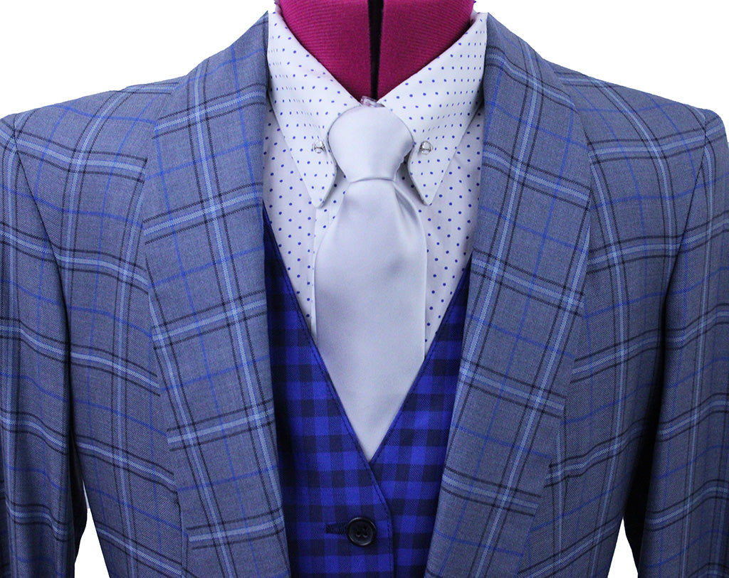Day Coat Becker Brothers Silver with Blue and Black Windowpane