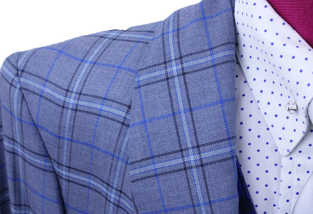 Day Coat Becker Brothers Silver with Blue and Black Windowpane