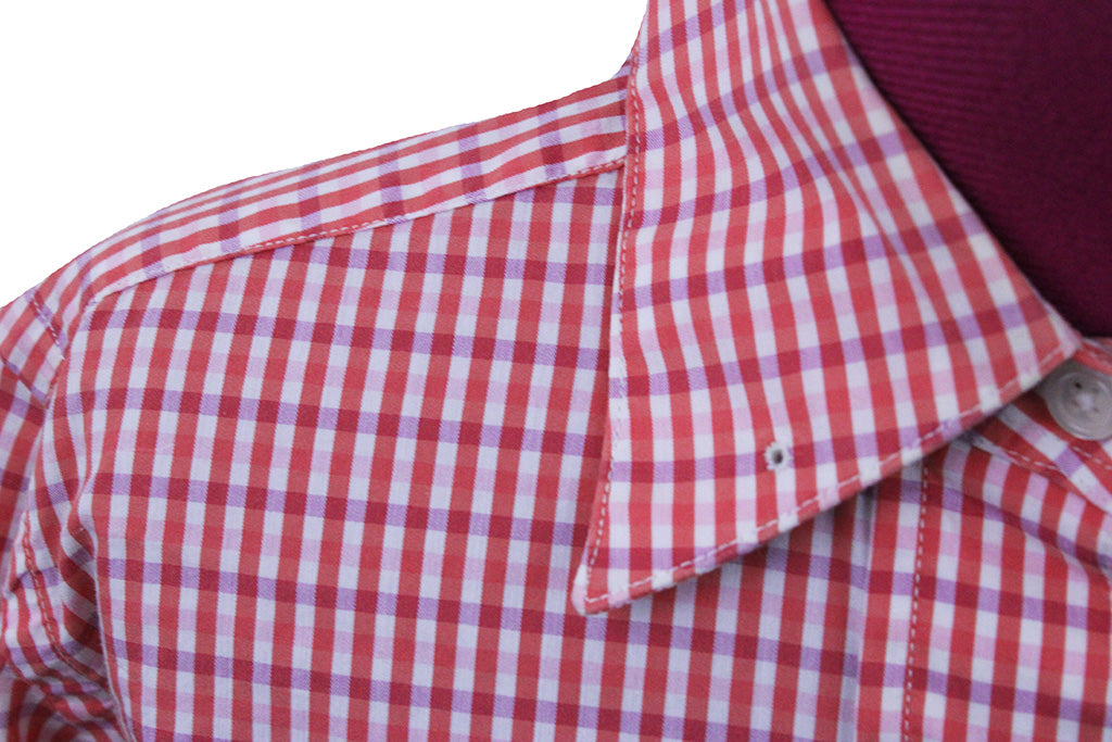 Shirt Becker Brothers Bright Coral and Purple Plaid