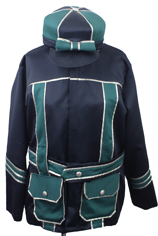 Road Silks Black, Emerald and Gold with Hat