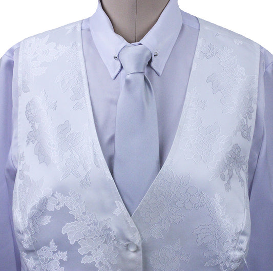 Vest Custom White Floral Brocade Sheen