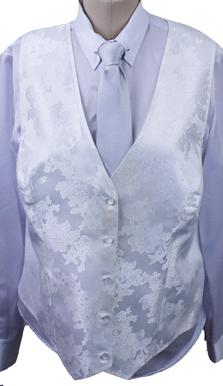 Vest Custom White Floral Brocade Sheen