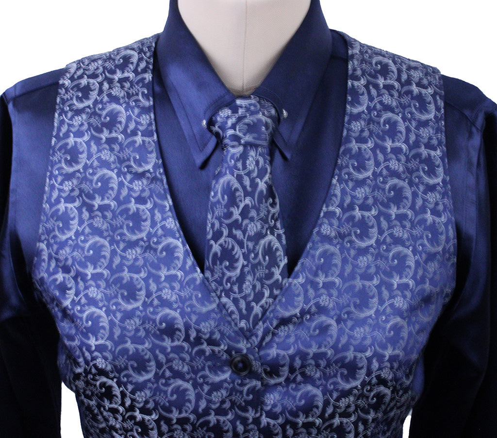 Shirt and Vest Combination Show Season Navy and Silver Brocade