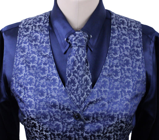 Shirt and Vest Combination Show Season Navy and Silver Brocade