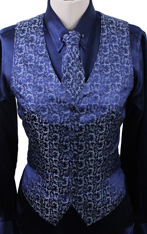 Shirt and Vest Combination Show Season Navy and Silver Brocade