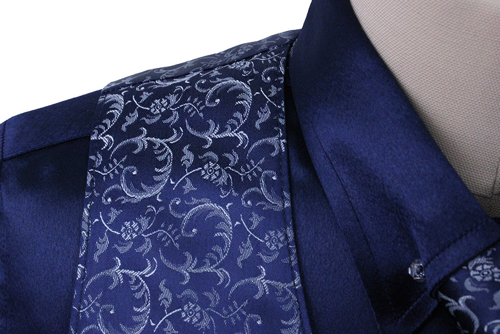 Shirt and Vest Combination Show Season Navy and Silver Brocade