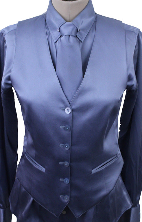 Vest/Shirt Combination DeRegnaucourt Dusty Blue Satin