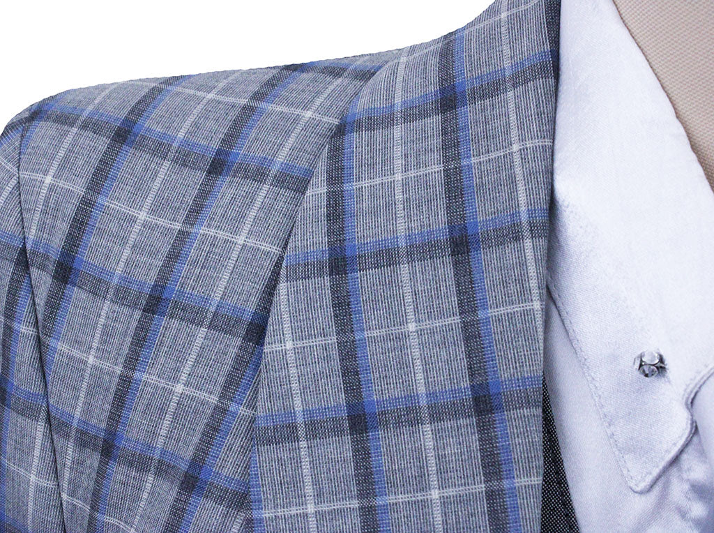 Day Coat Becker Brothers Silver and Blue Glenplaid