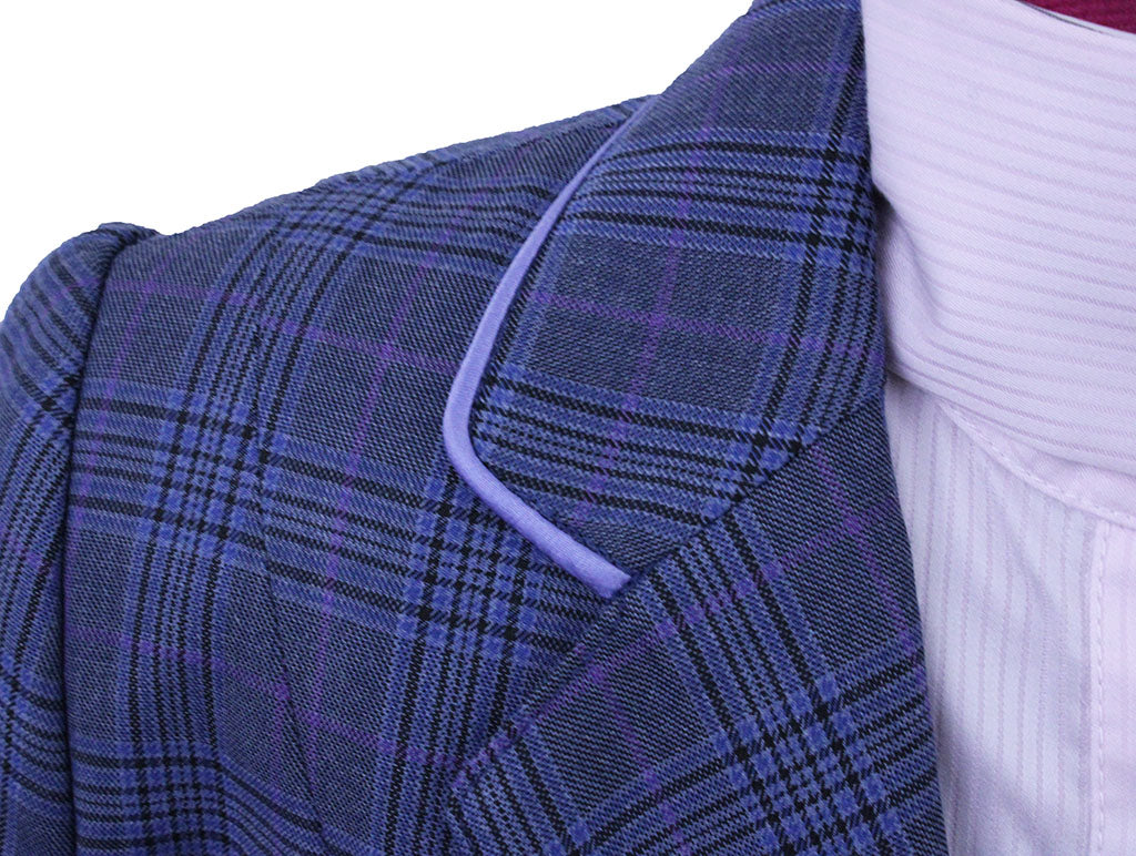 Hunt Coat Issued By Ellie May Light Blue Glenplaid with Purple Windowpane