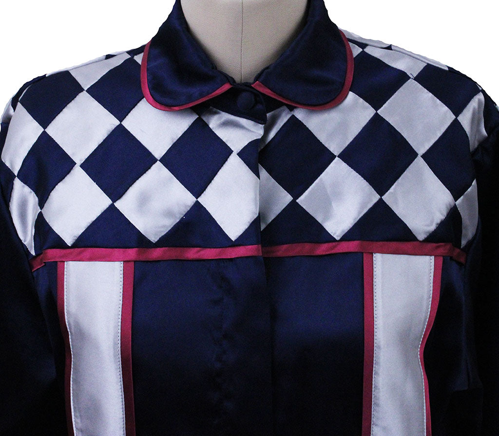Road Silks Navy with White and Pink Diamond