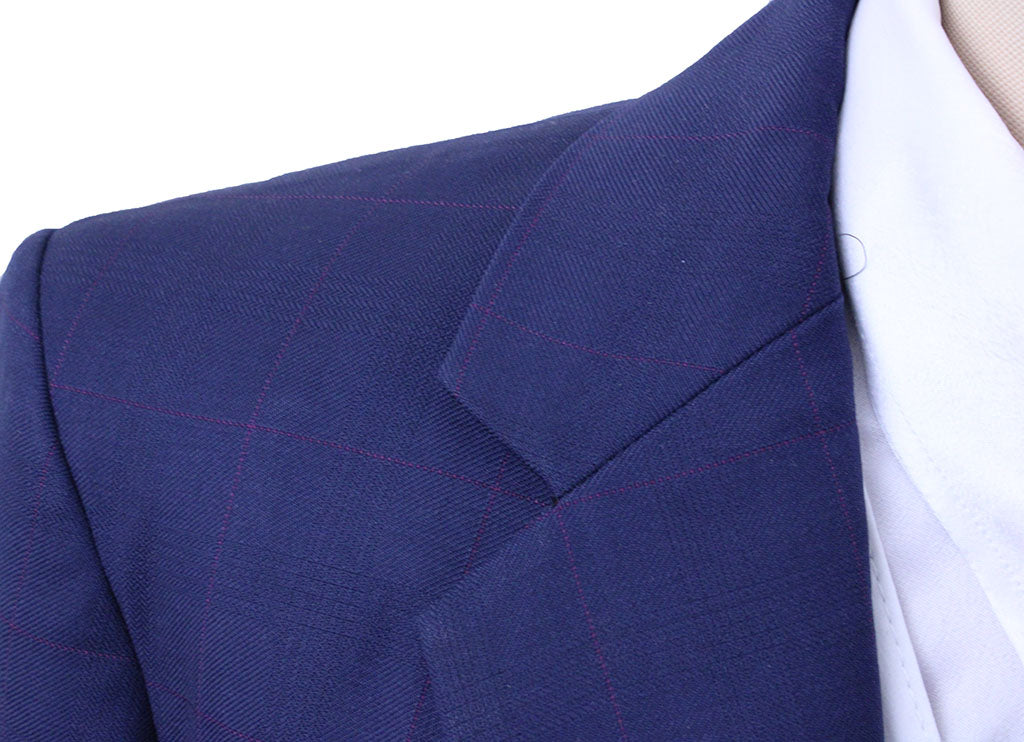 Day Suit Becker Brothers Navy with Berry Windowpane
