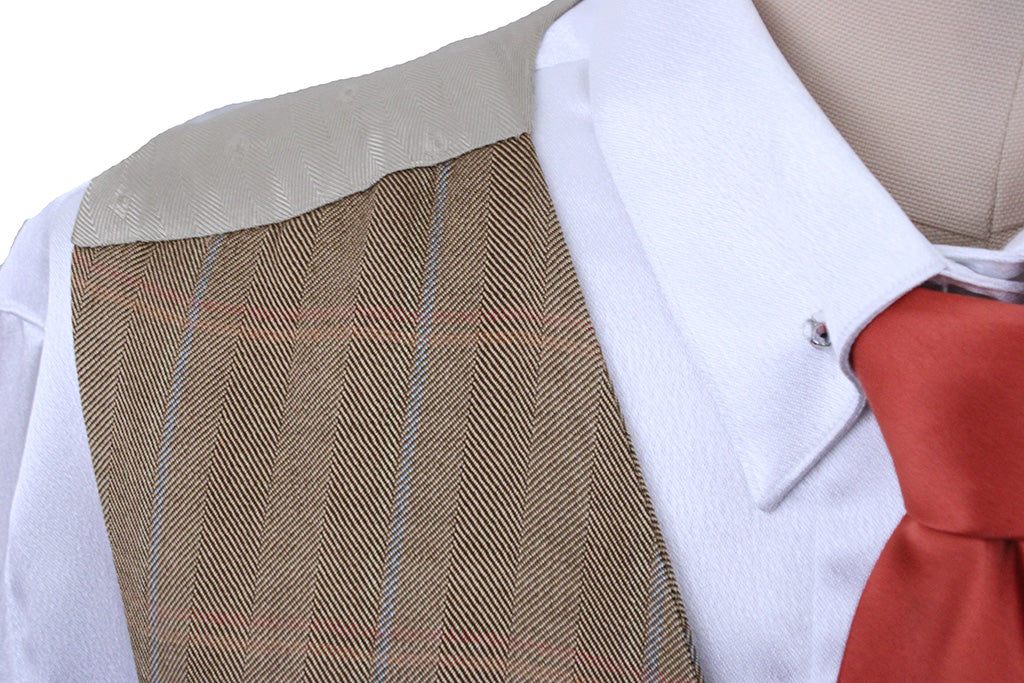 Vest Marsha DeArriaga Tan with Coral and Blue Windowpane