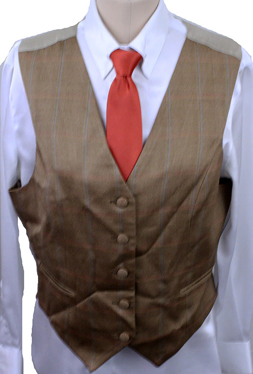 Vest Marsha DeArriaga Tan with Coral and Blue Windowpane