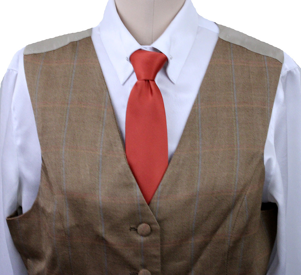 Vest Marsha DeArriaga Tan with Coral and Blue Windowpane