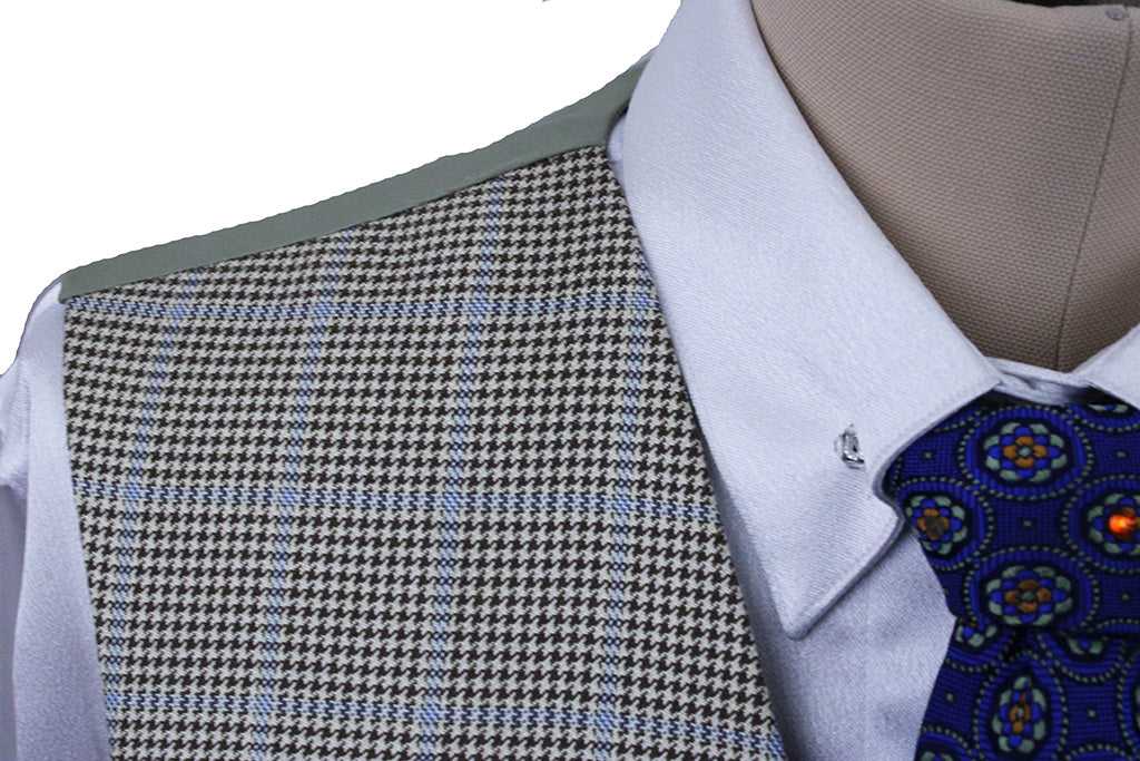 Vest Marsha DeArriaga Cream and Brown Houndstooth with Blue Windowpane