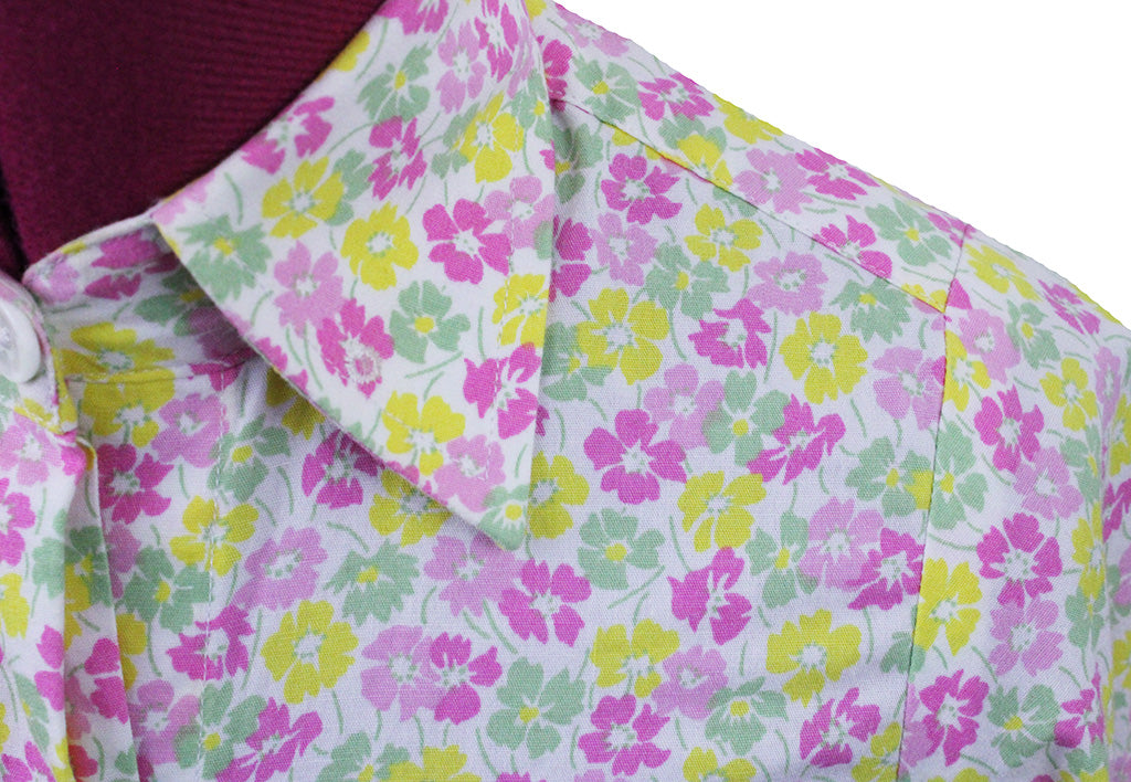 Shirt Issued By Ellie May Pink, Lime, and Yellow Flower