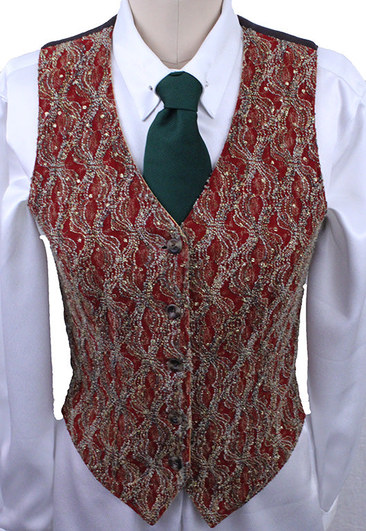 Vest Saddleseat Connection Reversible Yellow/Red Brocade and Red Confetti Applique