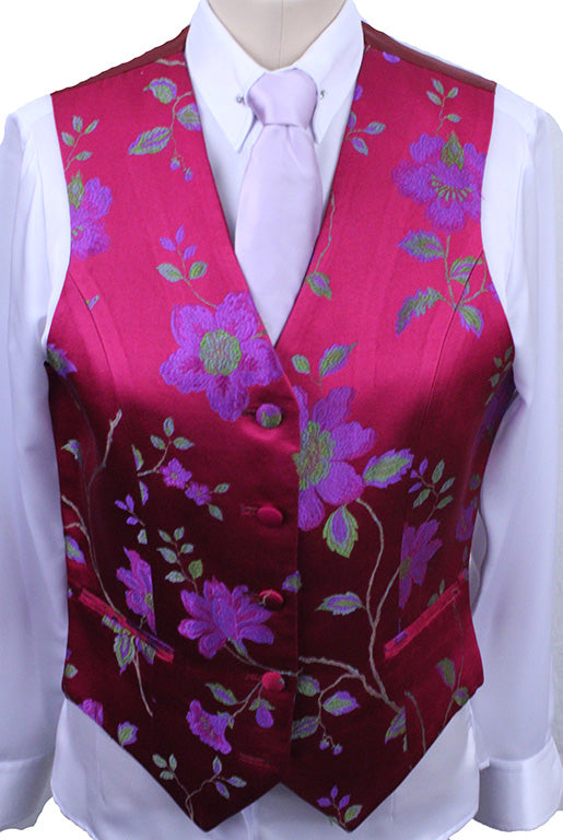Vest Marsha DeArriaga Magenta Floral Brocade