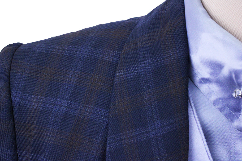 Day Coat Becker Brothers Navy with Copper and Light Blue Plaid