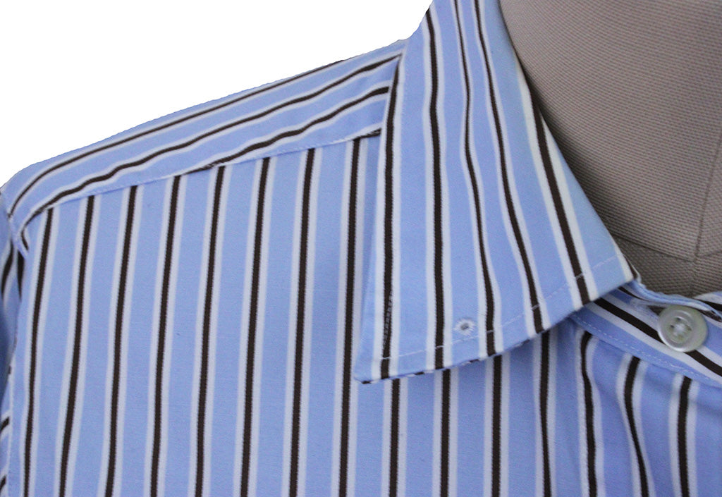 Shirt DeRegnaucourt Blue with Brown and White Stripe