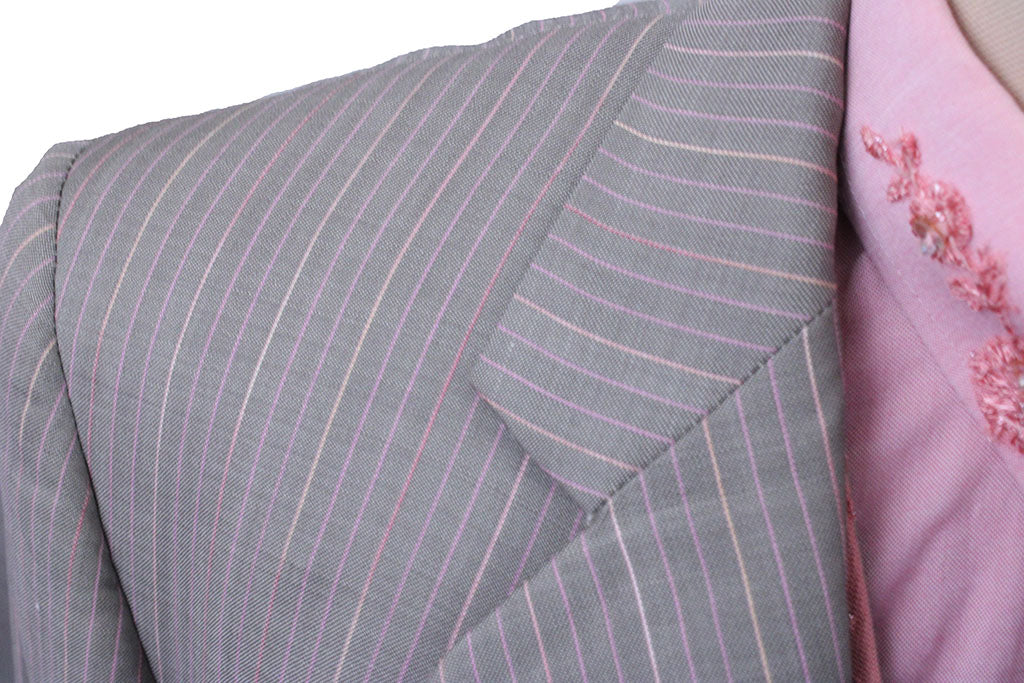 Day Suit Show Season Tan with Pink, Coral, Yellow Pinstripe