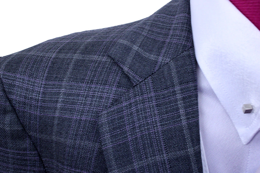 Day Suit Becker Brothers Charcoal Glenplaid with Purple Windowpane