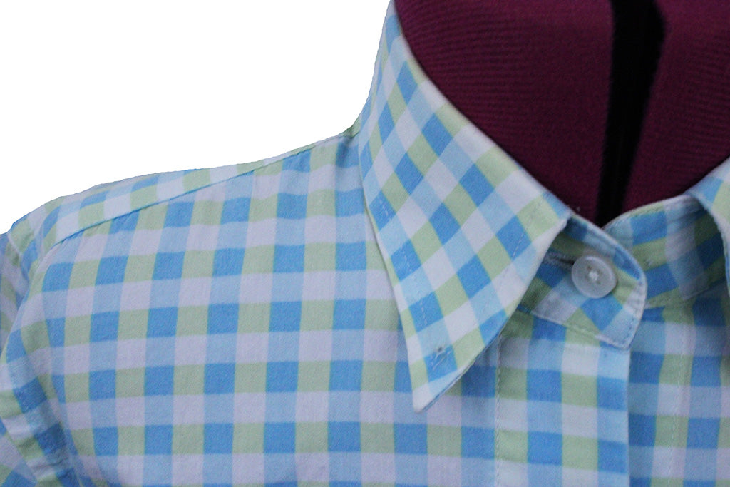Shirt Custom Sage and Blue Gingham
